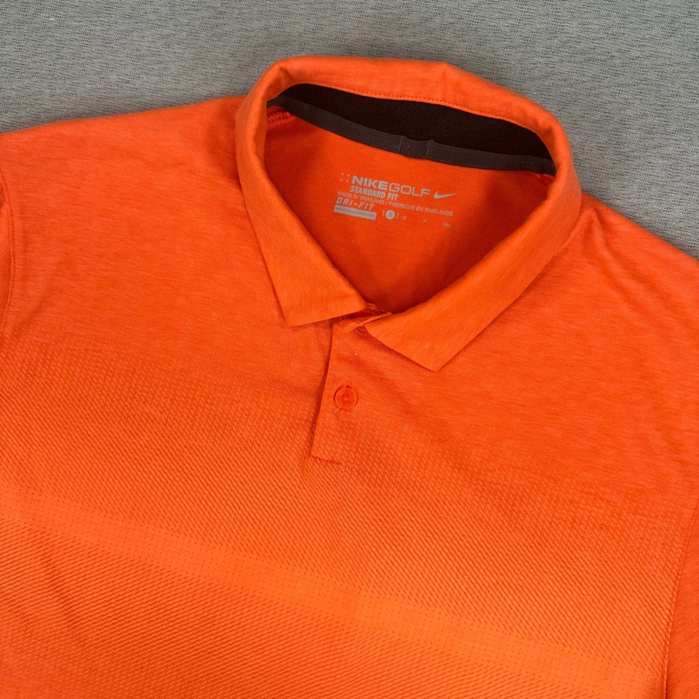Nike Golf Polo Shirt Mens Small Orange Dri-FIT Outdoor Stretch Tennis EUC
